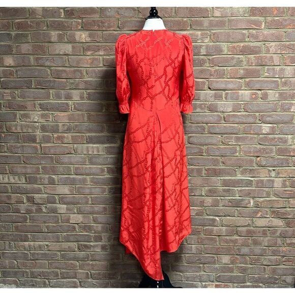 Zadig & Voltaire  X Defile Red Asymmetric Ruffled Silk Crewneck Dress Size Med - Picture 6 of 9